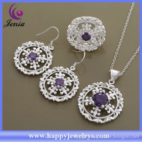 New products cheap price purple zircon stone high quality 925 silver jewelry set (AT562)